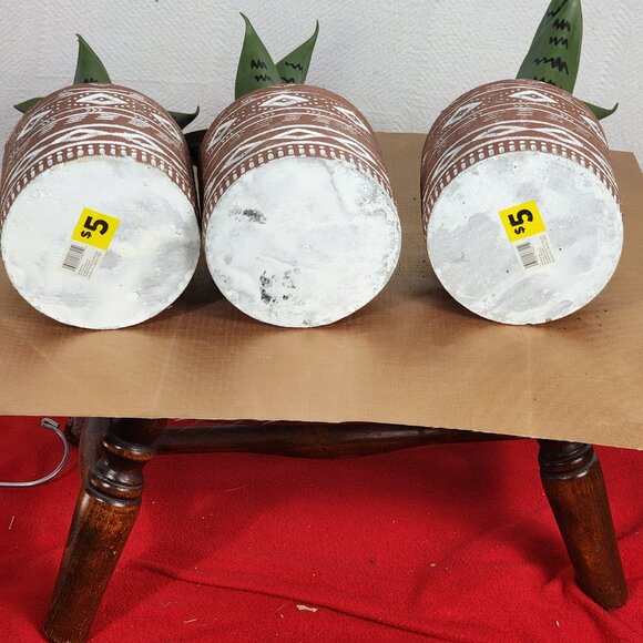 Faux Plants in Terracotta Tribal Print Faux Cement Pots Set of 3 4"Wx9"H - Picture 11 of 15